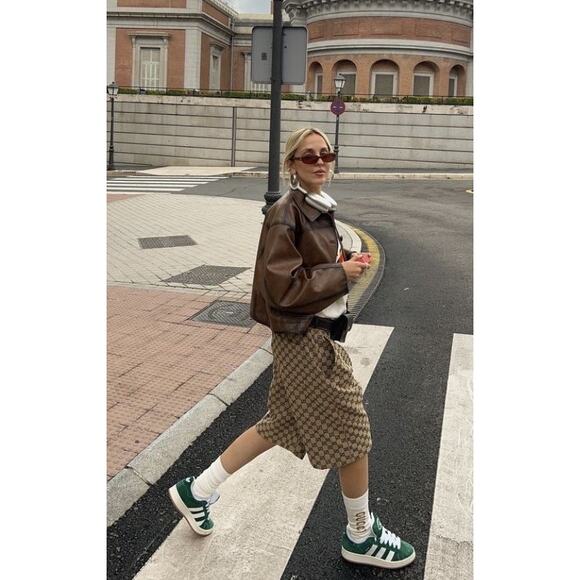 Guess Y2K Chocolate Brown Leather Jacket | Heart Zip Tiger Satin Lining Bomber - Picture 11 of 16